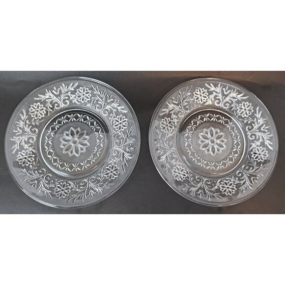 4 Vintage Sandwich Clear Dessert Plates 7" Plate Anchor Hocking 1960's - Picture 3 of 5